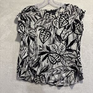 Tahari Top Linen Floral Beach Coastal Tropical Hawaiian Cottage Boho Medium